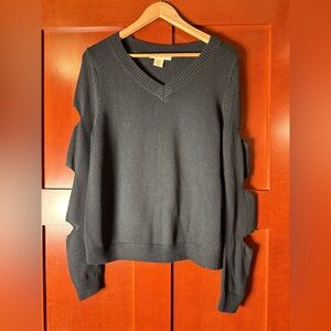 Kaisely Black V-Neck Sweater with Cut-Out Sleeve Detail Size XL
